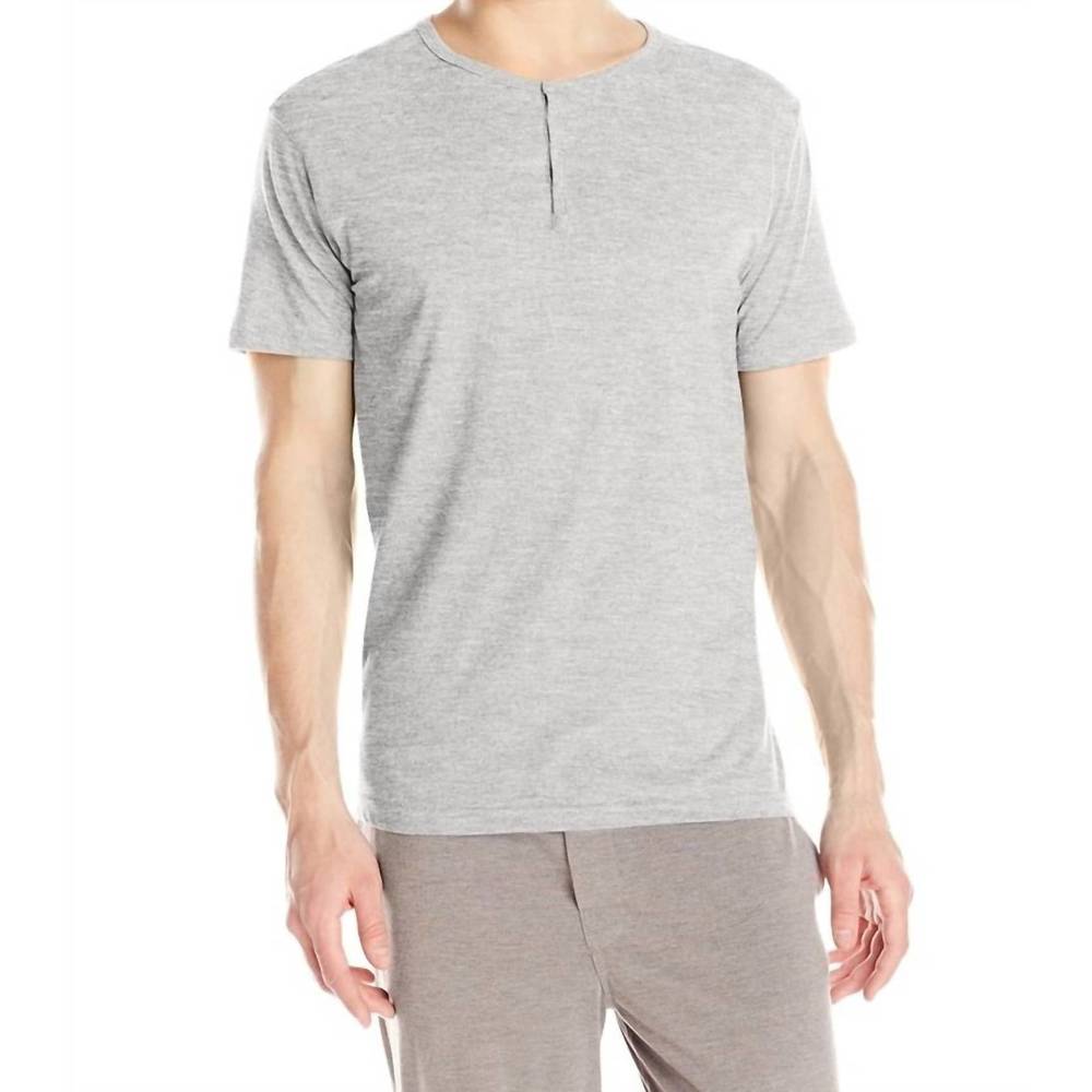 NEW PAPI knit jersey short sleeve henley shirt in grey
